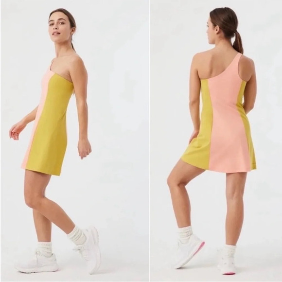 Outdoor Voices One Shoulder Athletic Dress pink yellow size XL mini dress - Picture 3 of 11